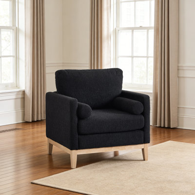 Chaise d'appoint Boucle avec structure en bois massif et pieds en bois d'hévéa, chaise longue rembourrée avec coussin à ressorts ensachés, chaise d'appoint de salon