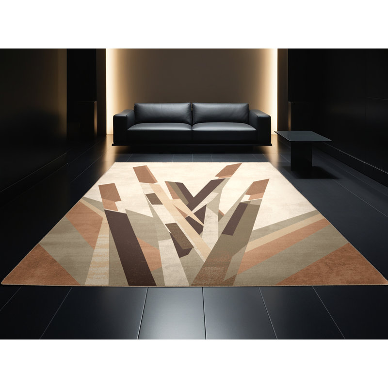 Machine Washable Ortencia Lemongrass Modern Geometric Rug in Beige – Beige Binding, 7x9