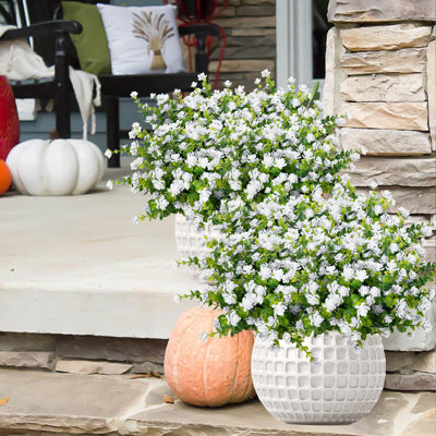 Outdoor Artificial Flowers UV Resistant, 20 Bundles Fake Realistic Floral Greenery Plants For Outside Porch, Window Boxes, Garden, Yard, Inside Home Table Decor, White