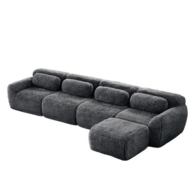 148.8" L-Shaped 4-Seater Sofa with Ottoman