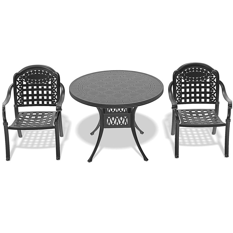 3-Piece Set Of Cast Aluminum Patio Furniture With  Cushions, 2