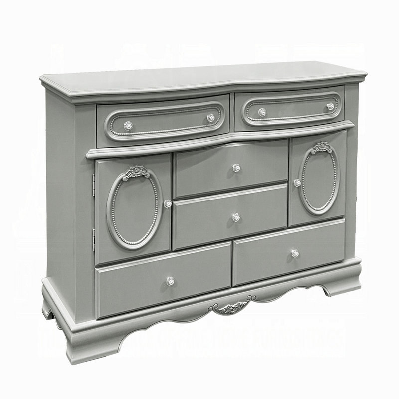 Commode large 6 tiroirs, base festonnée Auri Kids, bois gris