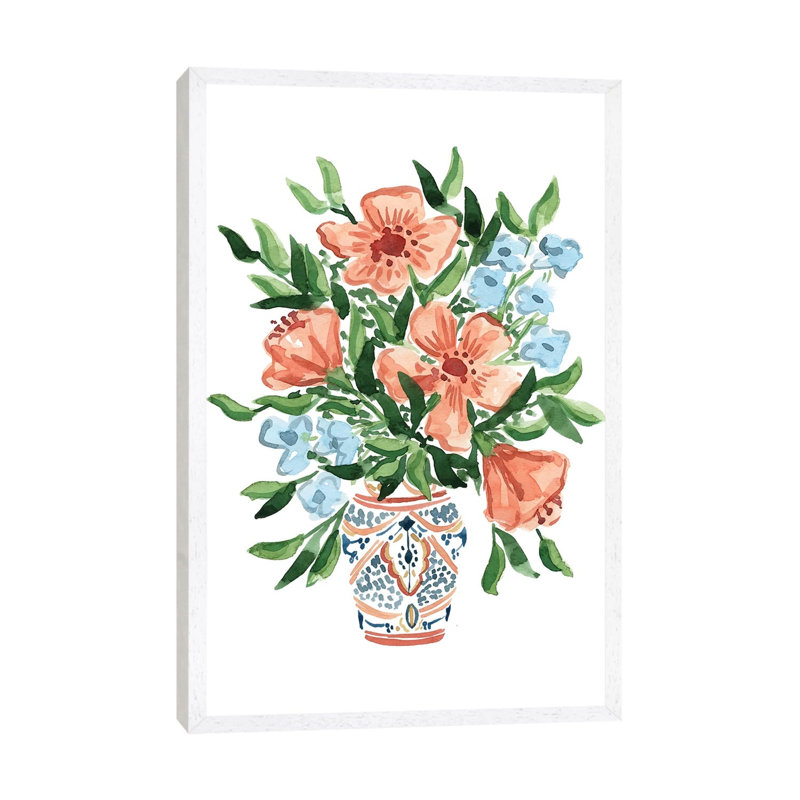 Peachy Florals by Sabina Fenn - Painting on Canvas, White Floater Framed, 66.04cm H x 45.72cm W x 3.81cm D
