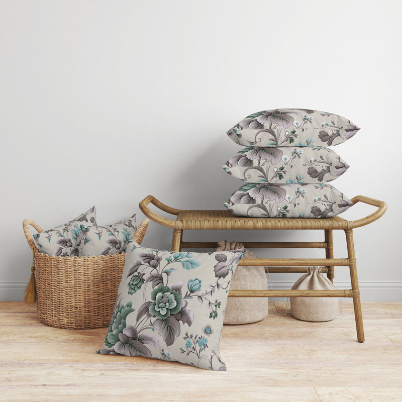 Coussin Orchit, H 18 po x l 18 po, Brun / vert / ivoire floral