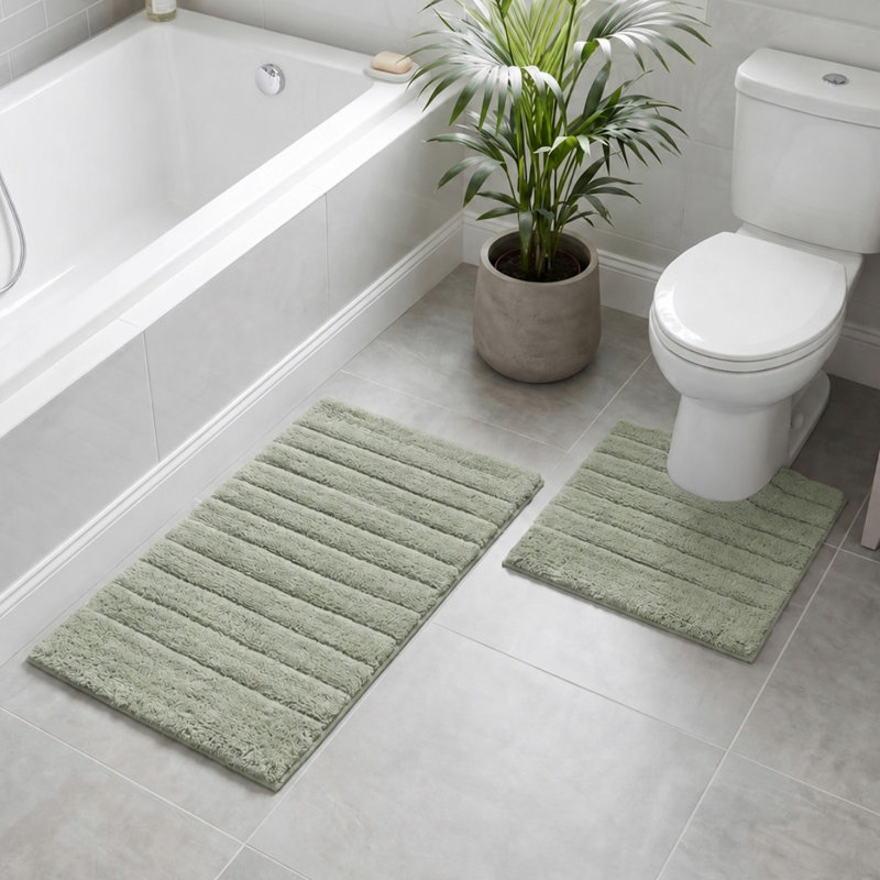 Linear Ribbed Two Piece Bath Mat Set, Sage