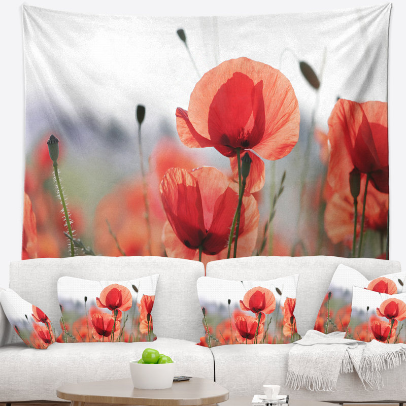 Tapisserie douce à motif de coquelicots, H 68 po x l 80 po