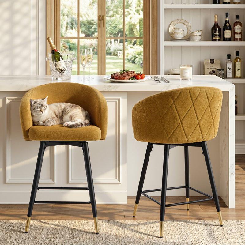  26" Swivel Upholstered Counter & Bar Stool with Metal Frame, Yellow