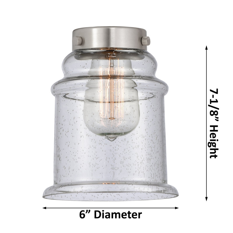 Alvi Glass Semi Flush Mount, Clear, Brushed Brass, 10" H x 6" W x 6" D