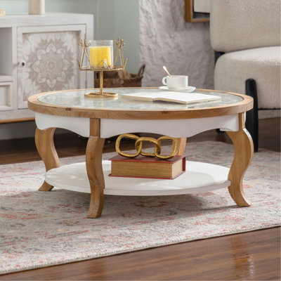 Table basse ronde, centre de table circulaire avec pieds incurvés et plateau amovible en verre trempé, table basse pour le salon