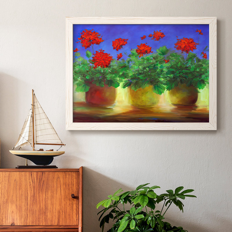 " Geraniums II " Print, White, 14" H x 20" W