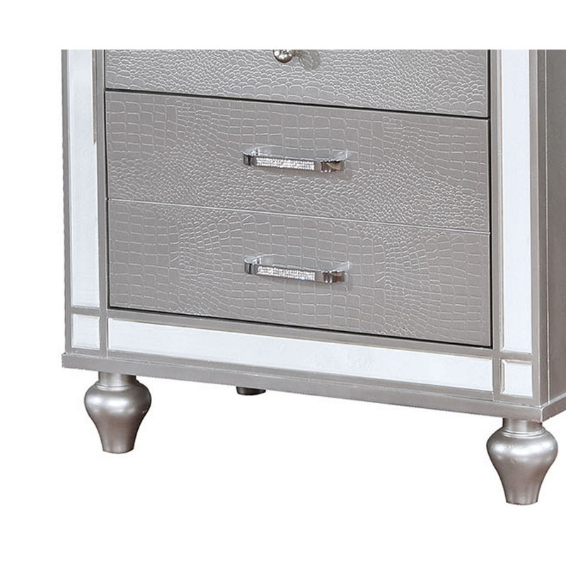 Table de chevet 3 tiroirs Meghean, Argent argent