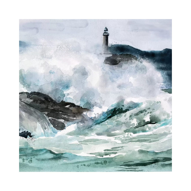 Lighthouse Waves II by Jennifer Paxton Parker - Wrapped Canvas Painting, 66.04cm H x 66.04cm W x 1.905cm D