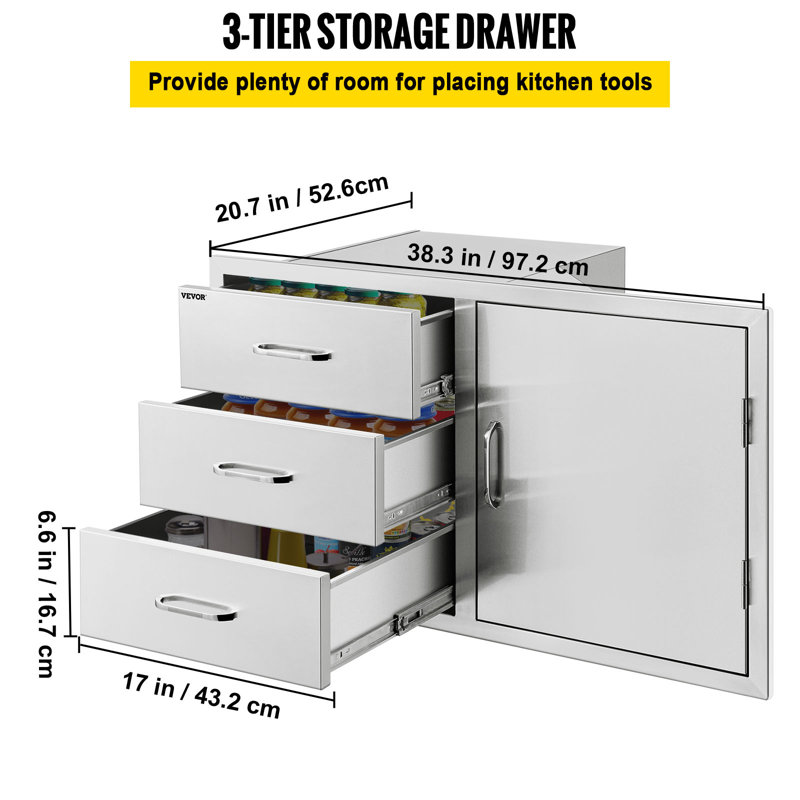 38.3'' Stainless Steel Outdoor Kitchen Drawer and Door Combo