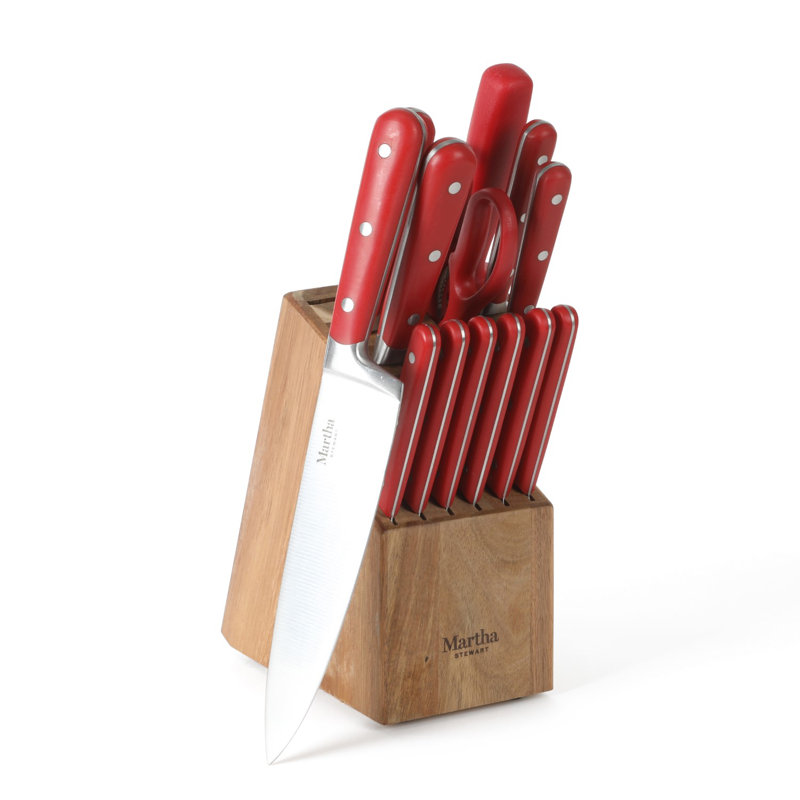 Eastwalk 14-Piece Red Stainless Steel Knife Set with Acacia Block