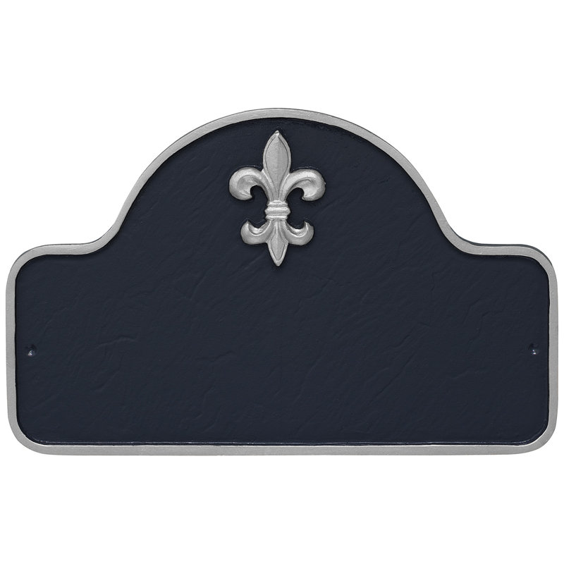 Plaque d’adresse murale sur 1 ligne fleur de lis, Bleu marine / argenté