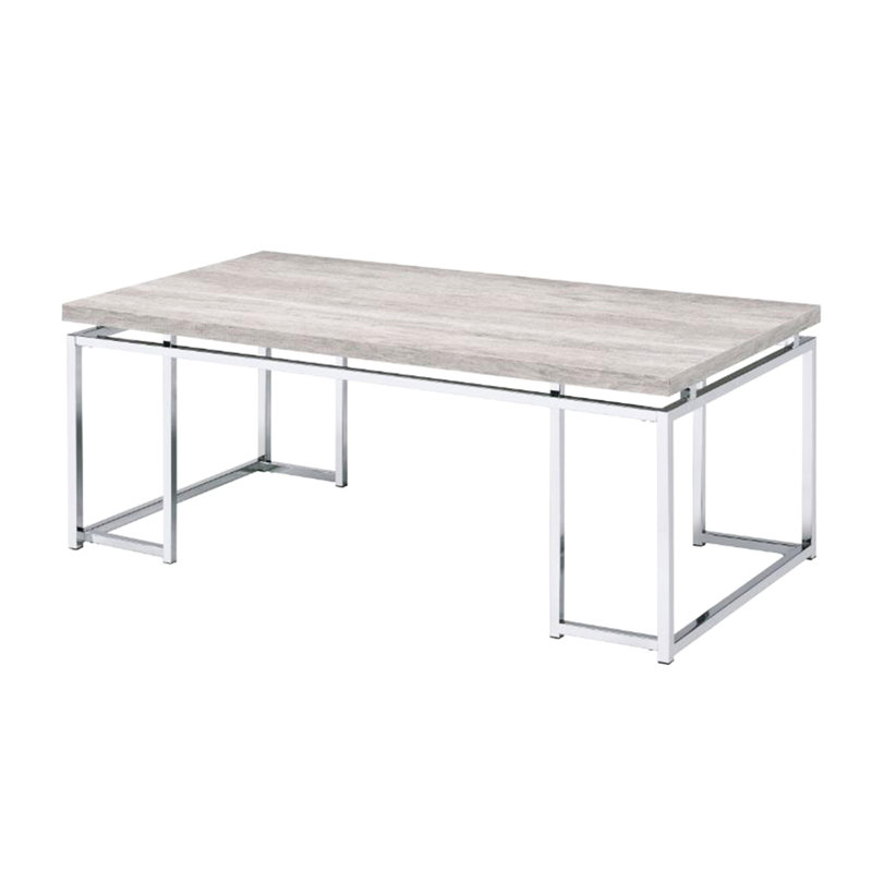 Rectangulaire, table basse, base en métal, chêne naturel, placage, plateau en bois, tablier long, placage + Pb, sans rangement