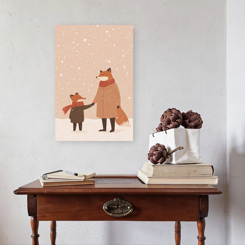 Cozy Winter Foxes Peaceful Serene Whimsical Fox Forest Nature Wall Art Print 1 Piece Wrapped Canvas Wall Art