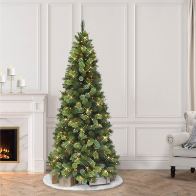 Slim Portland Pine Green Pine Artificial Christmas Tree with Clear/White Lights