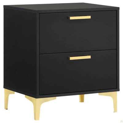 Black And Gold 2-Drawer Rectangular Nightstand
