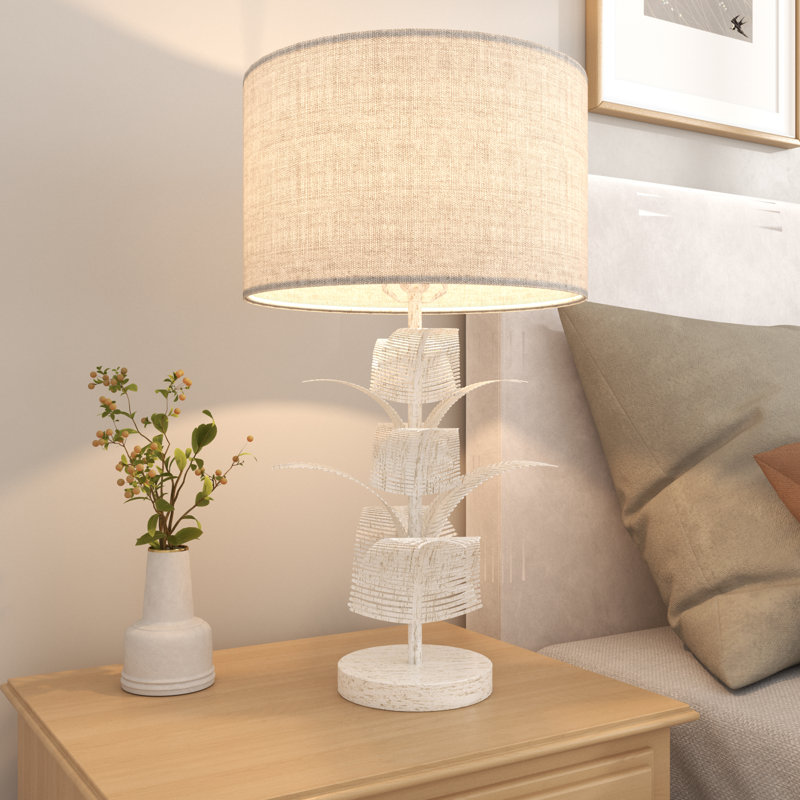 60cm Metal Table Lamp with Linen Shade, Antique Distressed White