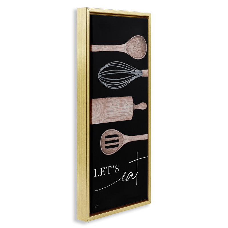 «Let's Eat with Kitchen Utensils», art mural encadré flottant doré par Lux + Me Designs, H 25 po x l 11 po