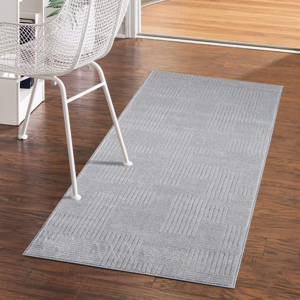 Teppich Kurzflor Wohnzimmer - Grau - Gestreift, Modern - 3D-Effektt