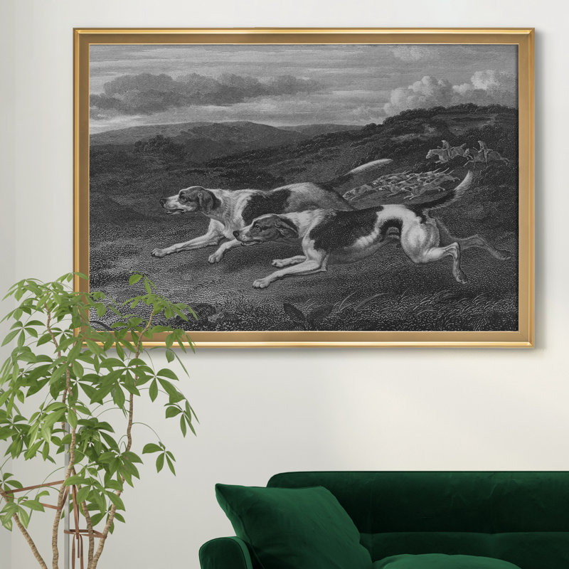 " Fox Hounds ", 30.5" H x 42.5" W x 1.5" D, Gold Frame