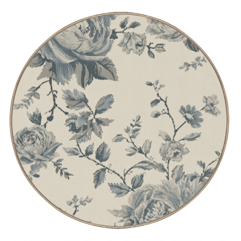 Machine Washable Osiyo Traditional Floral Rug in Beige – Beige Binding, 6' Round