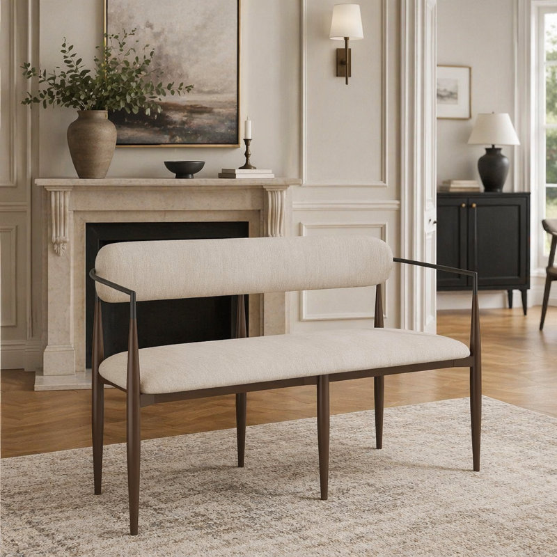 Causeuse en métal (café + tissu noir + beige), Brun, Tissu beige