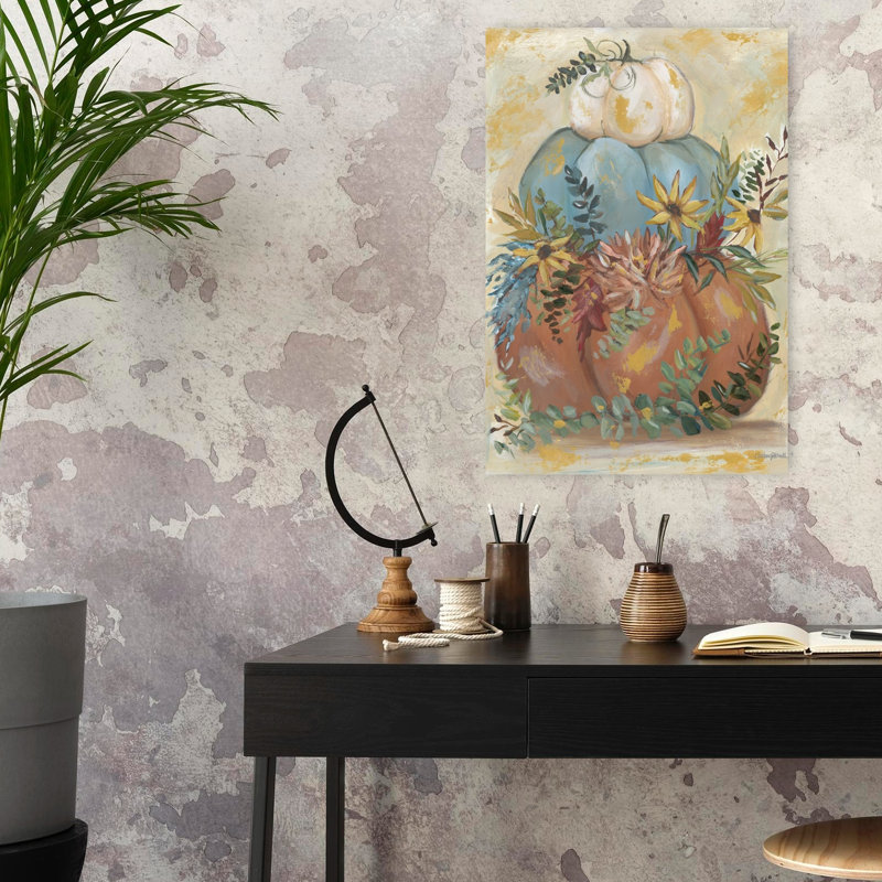 Boho, citrouille, pile, art floral abstrait, H 24 po x l 16 po
