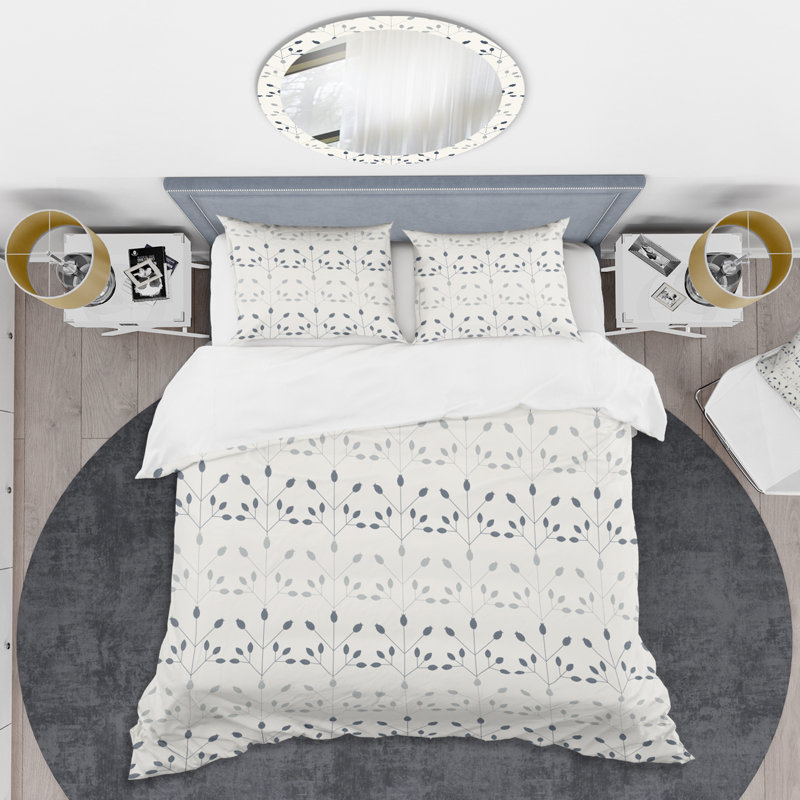 Floral Retro Botanical Motif I - Ensemble de housse de couette abstrait moderne - Polyester microfibre