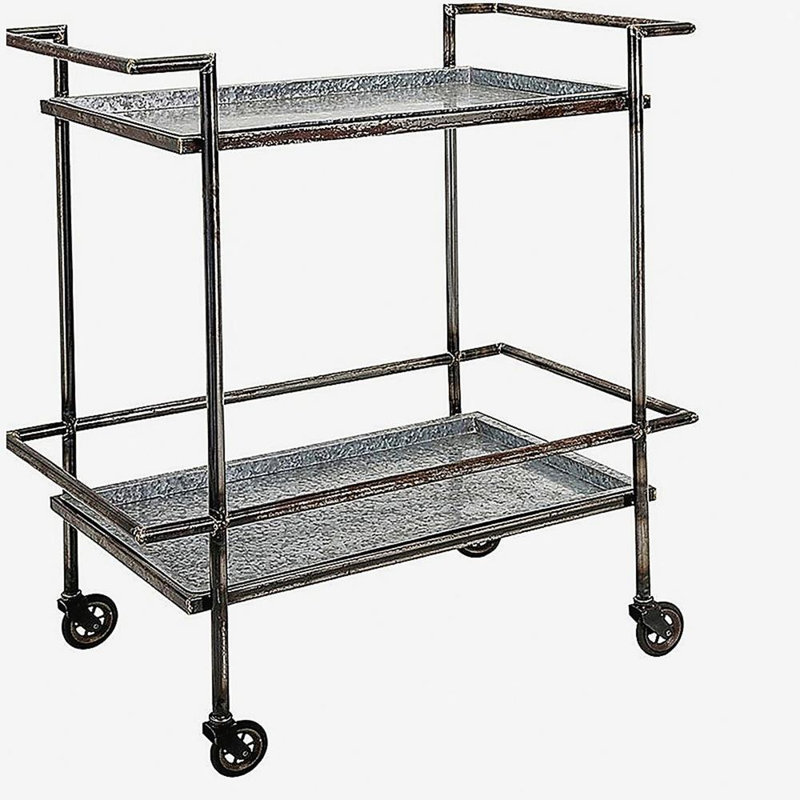 30.7x17.1x34.6" Percy Galvanized Metal Bar Cart in Gray & Black