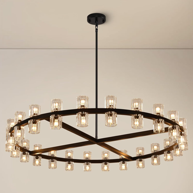 48-Light 48" Dimmable Round Crystal Cup Style Chandelier (Bulbs Included), Matte Black