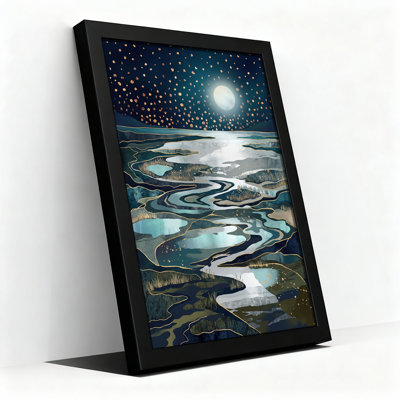 «Winding River Under Moonlit Starry Sky», art mural sur toile dorée