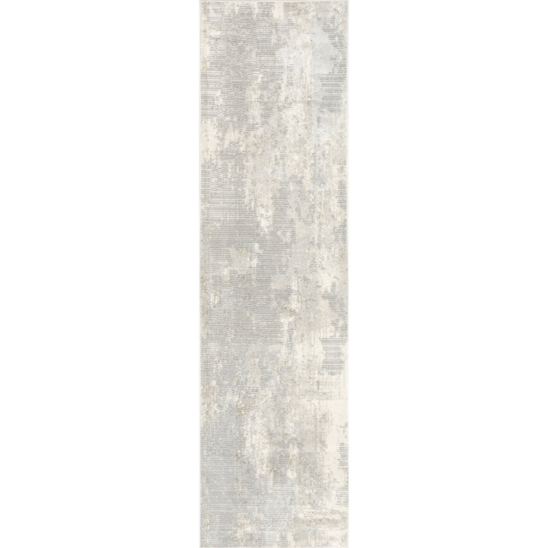 Abstract Light Gray Area Rug, Runner 2'6" x 6'