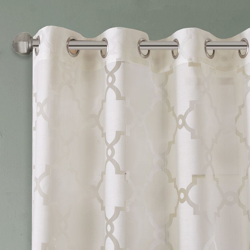 Eden Ivory Fretwork Burnout Sheer Single 50x95" Curtain Panel, Ivory, 50"W x 95"L