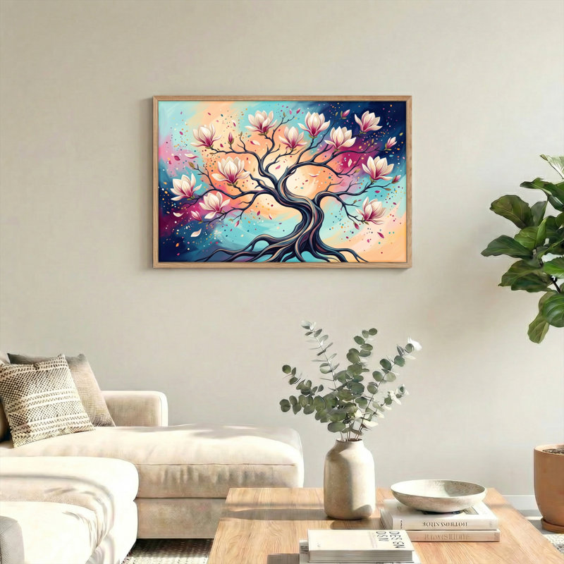 Ensemble de 1 tableau sur toile représentant un arbre floral, H 36 po x l 48 po, Naturel