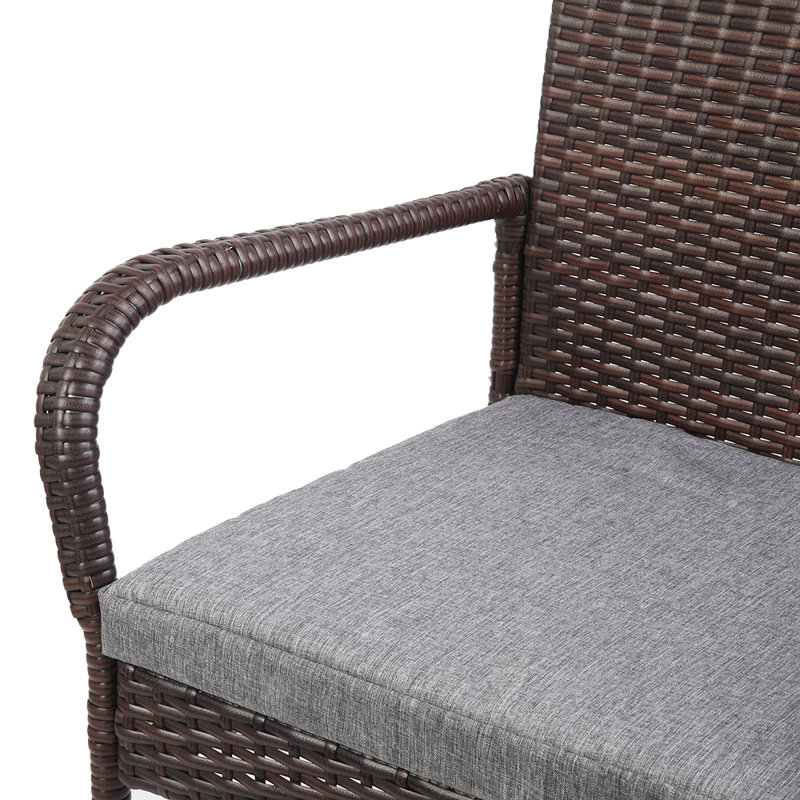 Tabouret brun en rotin avec coussin gris (ensemble de 2)