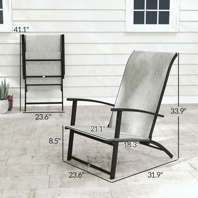 Set of 2 Folding Outdoor Dining Chairs with Breathable Mesh, Gray