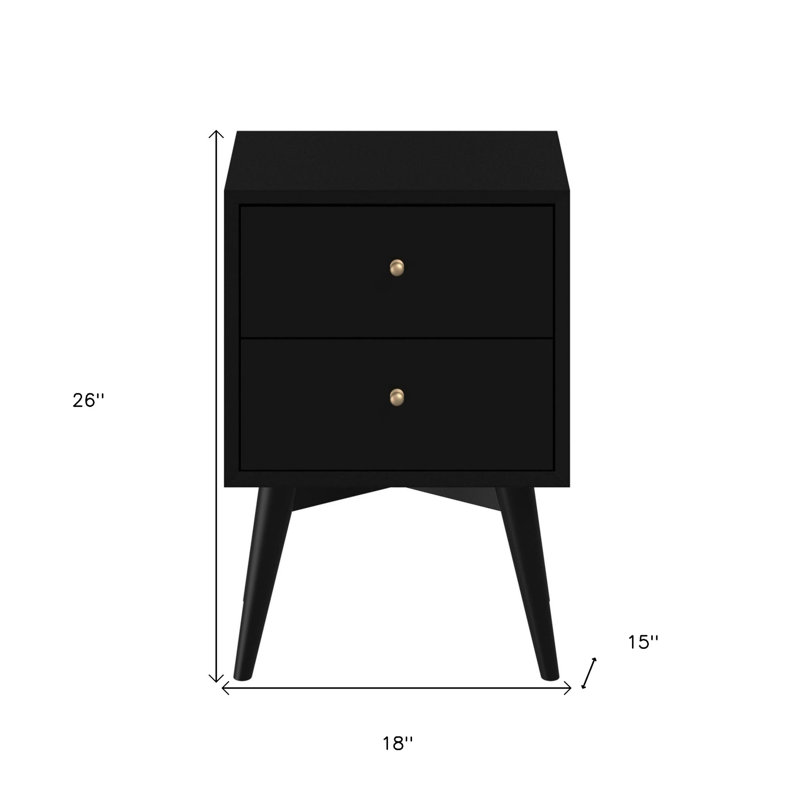 26" Black Solid Wood Two Drawer Nightstand