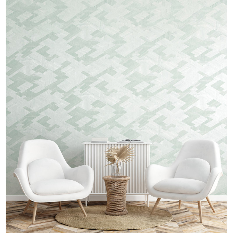 Slow Living Metallic Geometric Wallpaper Roll, Frost Mint
