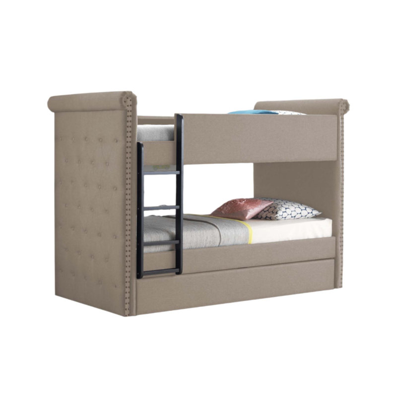 Lit superposé en tissu avec couchette Romana II, entièrement rembourré et élégant pour un sommeil confortable et peu encombrant