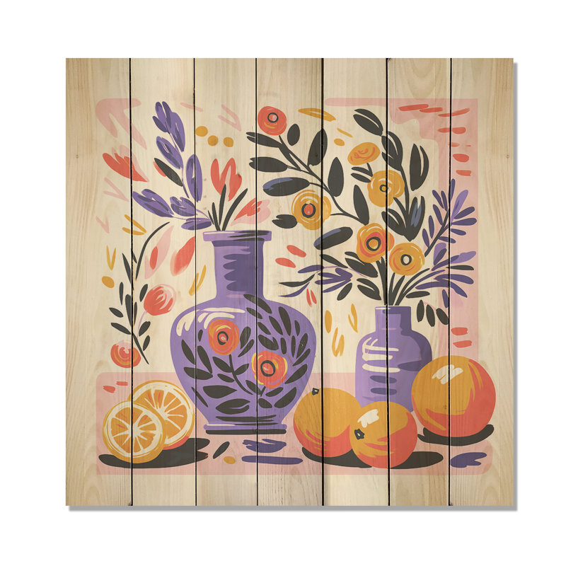Mauve Boho Pottery Blooms I - Boho Pottery sur impression de bois, H 25 po x l 25 po