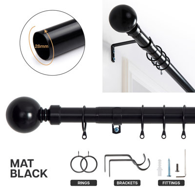 Heavy-Duty Adjustable Curtain Pole with Finials