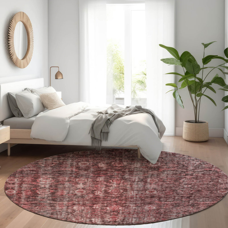 Machine Washable Indoor/Outdoor Chantille ACN1145 Pink Rug, Round 8'