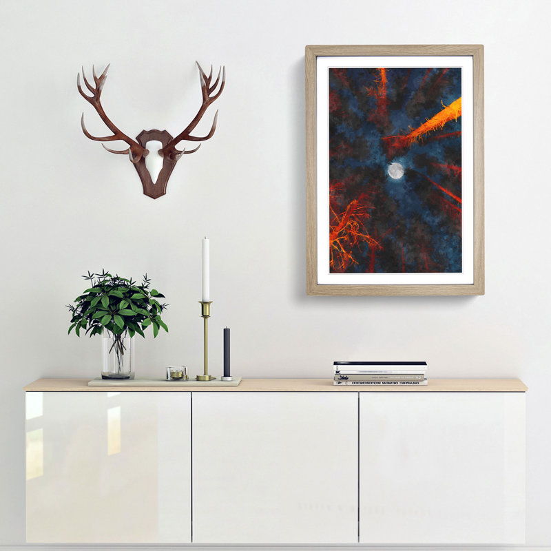 Moon Through the Trees Abstract - Picture Frame Painting Print, 63cm H x 45cm W x 2cm D, Oak Framed