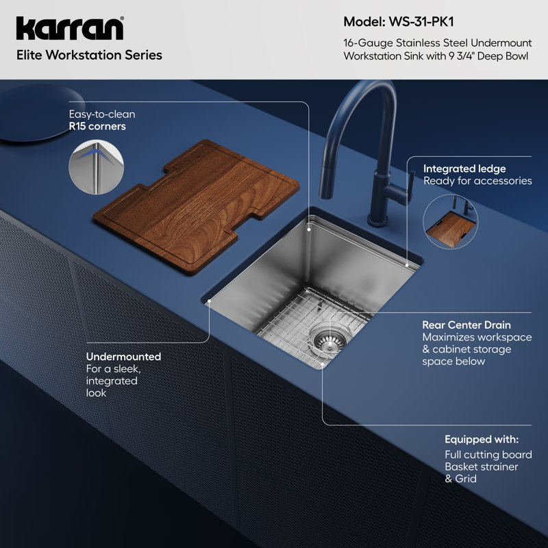 Elite Workstation 15'' L Single Bowl Stainless Steel Kitchen Sink