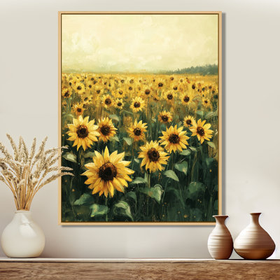 «Domiano Summer Sunflower Meadow In The Prairies I», reproduction d'art sur toile encadrée