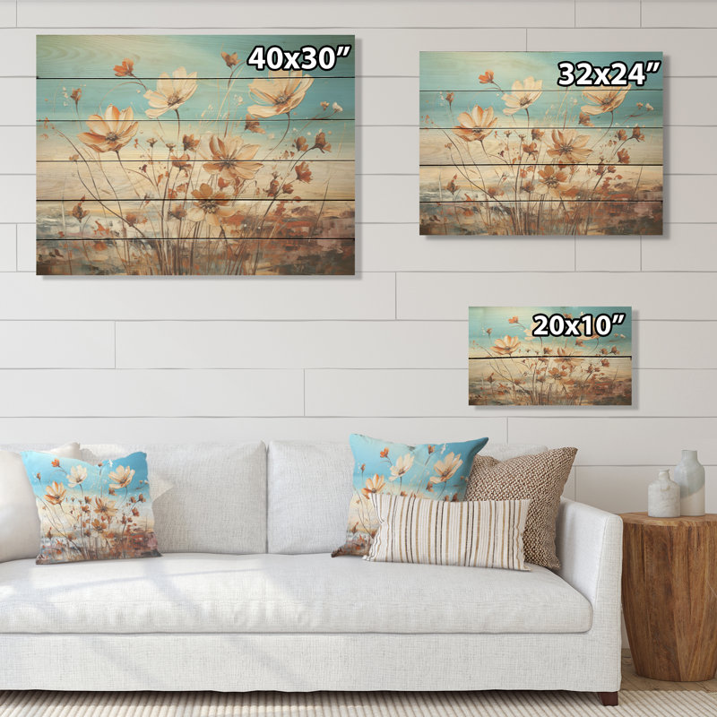 Birds Of Paradise Flowers Fields - Art mural en bois sur bois de pin naturel, H 30 po x l 40 po