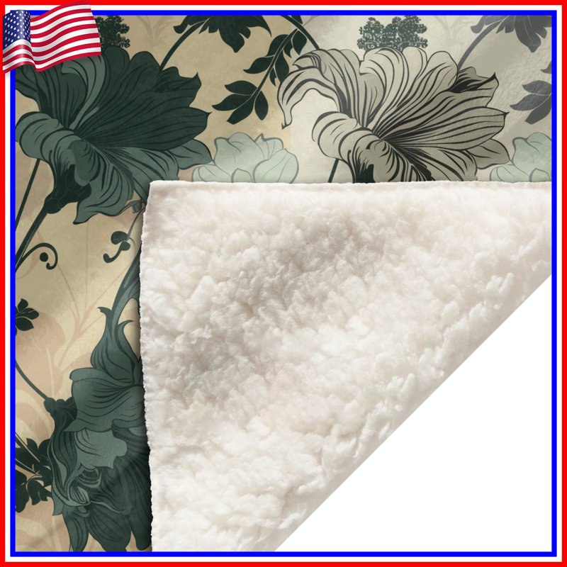 Jeté Floral, L 68 po x H 80 po, Motif floral vert